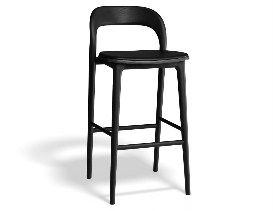 Mia Stool - Black with Pad - 75cm Seat Height Vintage Black Vegan Leather Seat Pad