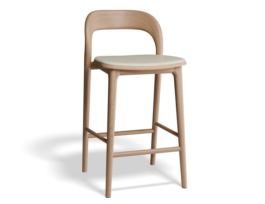 Mia Stool - Natural with Pad - 66cm Seat Height White Vegan Leather Seat Pad