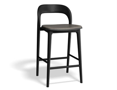 Mia Stool - Black with Pad - 66cm Seat Height Vintage Grey Vegan leather Seat Pad