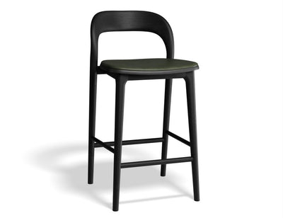 Mia Stool - Black with Pad - 66cm Seat Height Vintage Green Vegan Leather Seat Pad