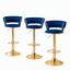 Artiss Bar Stools X3 Kitchen Counter Chair Gas Lift Velvet Woven Backrest Navy
