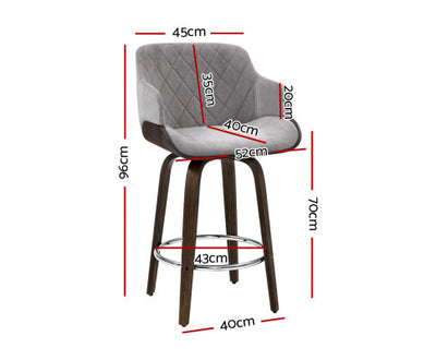 Artiss 2x Bar Stools Swivel Velvet Padded Wooden