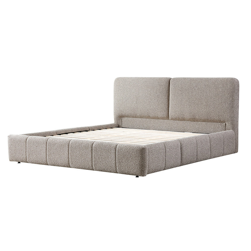 King Bed Frame - Olive Brown Boucle