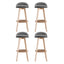 4x Bar Stools Padded Linen Wooden Grey