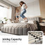 Double Size Upholstered Gas Lift Bed Frame with Foldable Bench PVC Leather Platform Bed with Storage