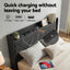 Double Bed Frame Gas Lift Storage Bed with Charging Ports Upholstered Geometric Headboard Charcoal Grey