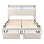 Queen Upholstered Bed Frame with Shelf Storage Drawers Charging Station Mood Lighting Linen