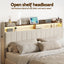Queen Upholstered Bed Frame with Shelf Storage Drawers Charging Station Mood Lighting Linen