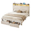 Queen Upholstered Bed Frame with Shelf Storage Drawers Charging Station Mood Lighting Linen