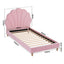 Single Bed Frame Scallop Upholstered Headboard Pink Velvet Platform Base Support up to 180kg