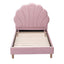 Single Bed Frame Scallop Upholstered Headboard Pink Velvet Platform Base Support up to 180kg