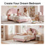 Single Bed Frame Scallop Upholstered Headboard Pink Velvet Platform Base Support up to 180kg
