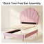 Single Bed Frame Scallop Upholstered Headboard Pink Velvet Platform Base Support up to 180kg