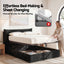 Queen Bed Frame with Horizontal Gas Lift Storage with LED Light USB Type-C Charging Station Black Velvet