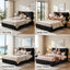 Queen Bed Frame with Horizontal Gas Lift Storage with LED Light USB Type-C Charging Station Black Velvet