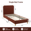Artiss Single Bed Frame with Headboard, Faux Linen Fabric Brown