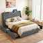 Double Bed Frame with 4 Storage Drawers and Charging Station Tufted Wingback Headboard 300kg Loads Charcoal Grey
