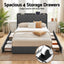 Double Bed Frame with 4 Storage Drawers and Charging Station Tufted Wingback Headboard 300kg Loads Charcoal Grey