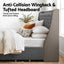 Double Bed Frame with 4 Storage Drawers and Charging Station Tufted Wingback Headboard 300kg Loads Charcoal Grey