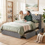 Double Bed Frame with 4 Storage Drawers and Charging Station Tufted Wingback Headboard 300kg Loads Charcoal Grey