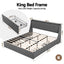 King Bed Frame with 4 Storage Drawers and Charging Station Tufted Wingback Headboard 300kg Loads Charcoal Grey