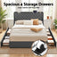 King Bed Frame with 4 Storage Drawers and Charging Station Tufted Wingback Headboard 300kg Loads Charcoal Grey