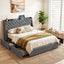 Queen Bed Frame with 4 Storage Drawers and Charging Station Tufted Wingback Headboard 300kg Loads Charcoal Grey