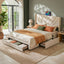 Double Bed Frame with Charging Station and Storage Drawers Beige 300KG Noise Free