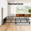 Queen Bed Frame with Headboard Platform Bed Base Grey Beige Fabric Metal