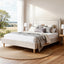 Queen Bed Frame Platform Bed Base Upholstered Headboard Linen Fabric Beige