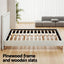 Queen Bed Frame Platform Bed Base Upholstered Headboard Linen Fabric Beige