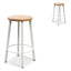 65cm Bar Stool - Natural Timber Seat - White Frame(Set of 2)