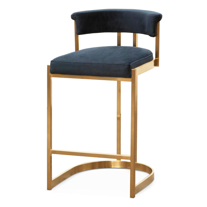 Indigo Velvet Bar Stool - Golden Base