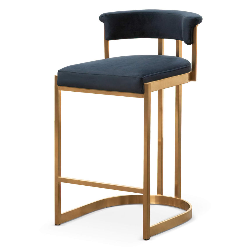 Indigo Velvet Bar Stool - Golden Base