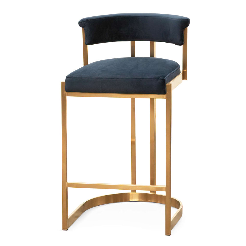 Indigo Velvet Bar Stool - Golden Base