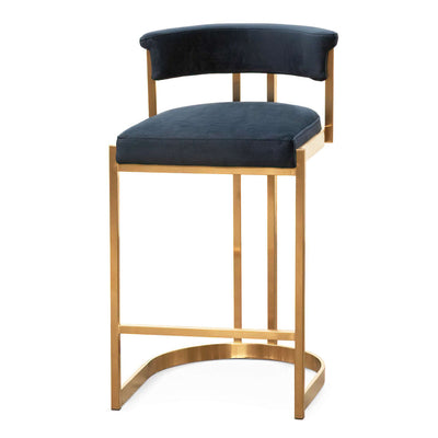 Indigo Velvet Bar Stool - Golden Base