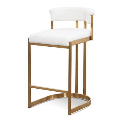 Ivory White Boucle Bar Stool - Golden Base