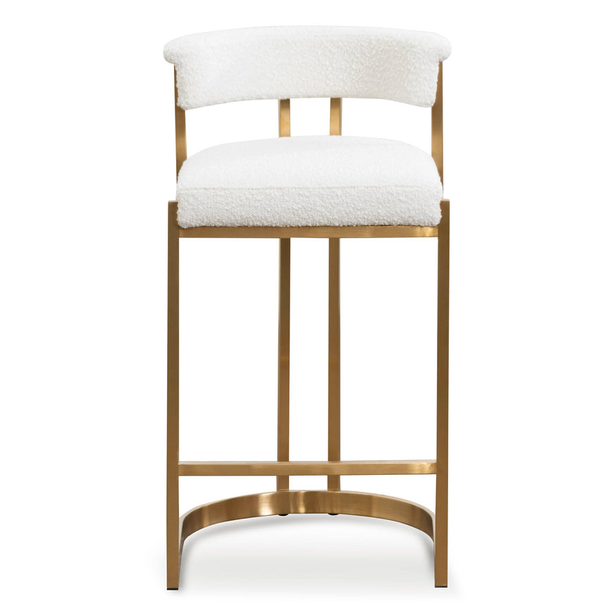 Ivory White Boucle Bar Stool - Golden Base