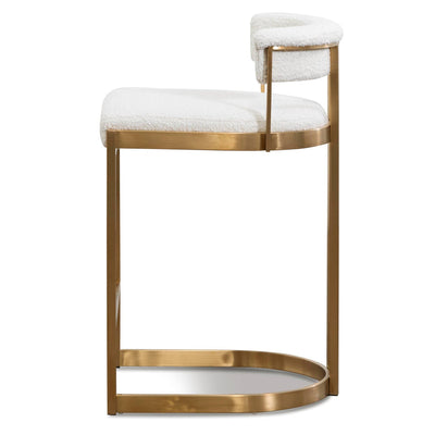 Ivory White Boucle Bar Stool - Golden Base