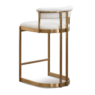 Ivory White Boucle Bar Stool - Golden Base