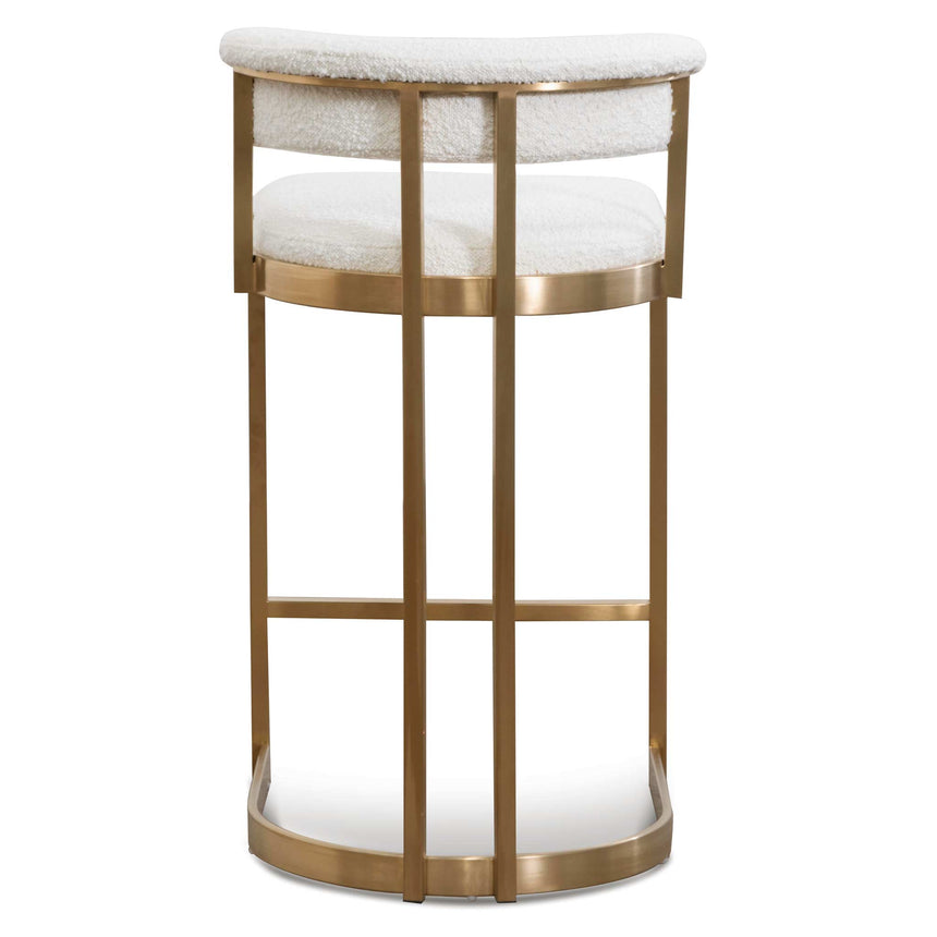 Ivory White Boucle Bar Stool - Golden Base