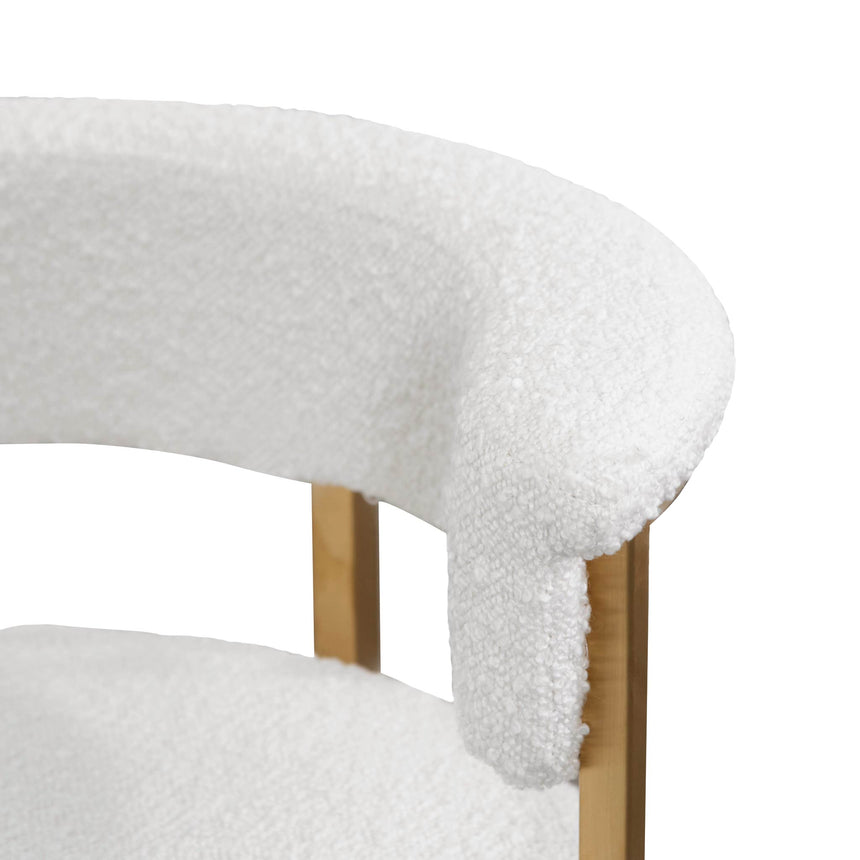 Ivory White Boucle Bar Stool - Golden Base