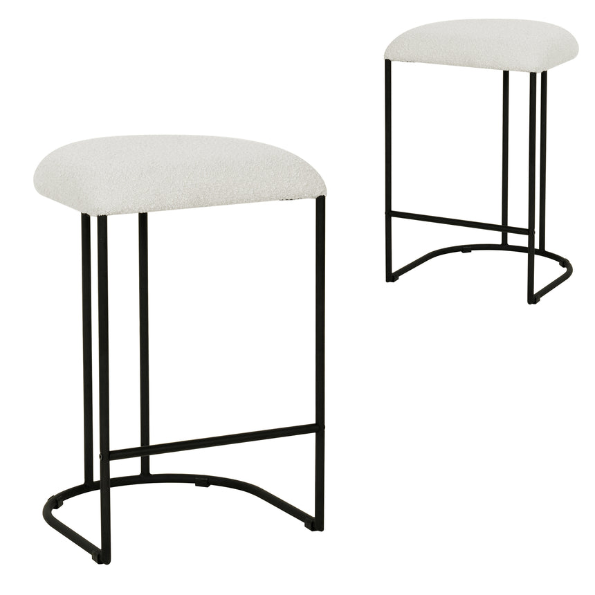 65cm Bar Stool - Ivory White Boucle (Set of 2)