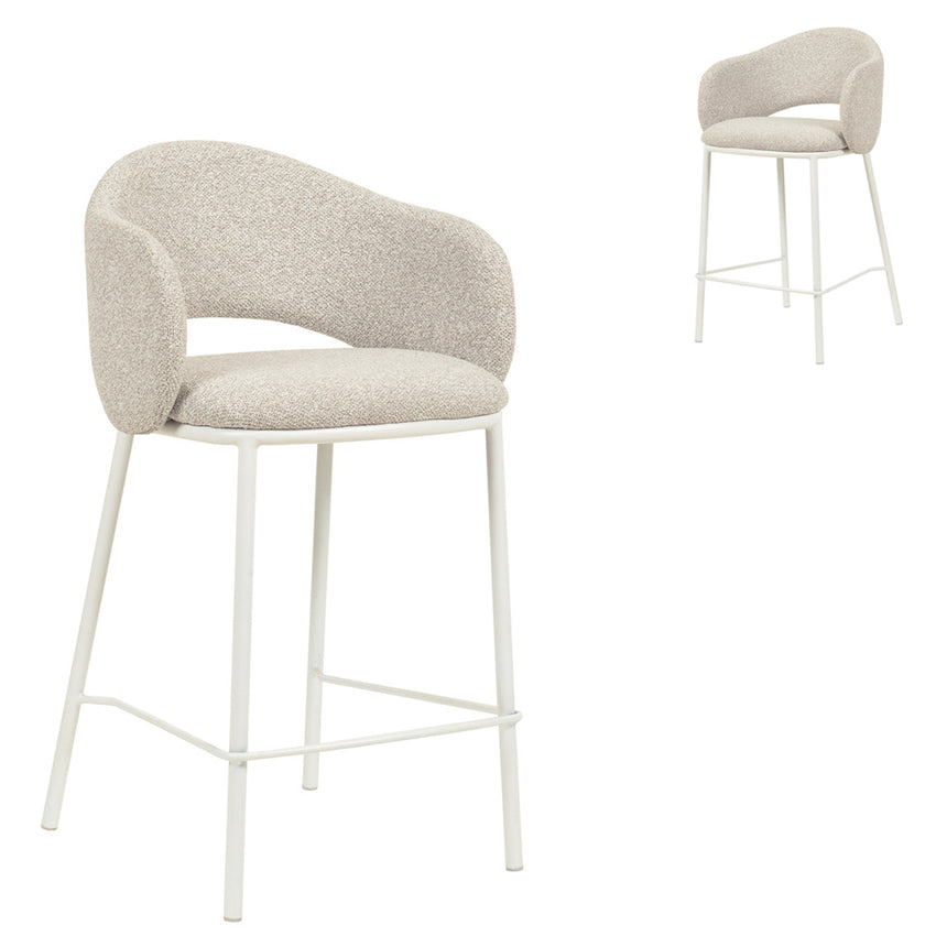 65cm White Bar Stool - Clay Grey (Set of 2)