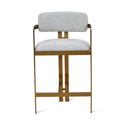 65cm Brushed Gold Bar Stool - Grey Boucle