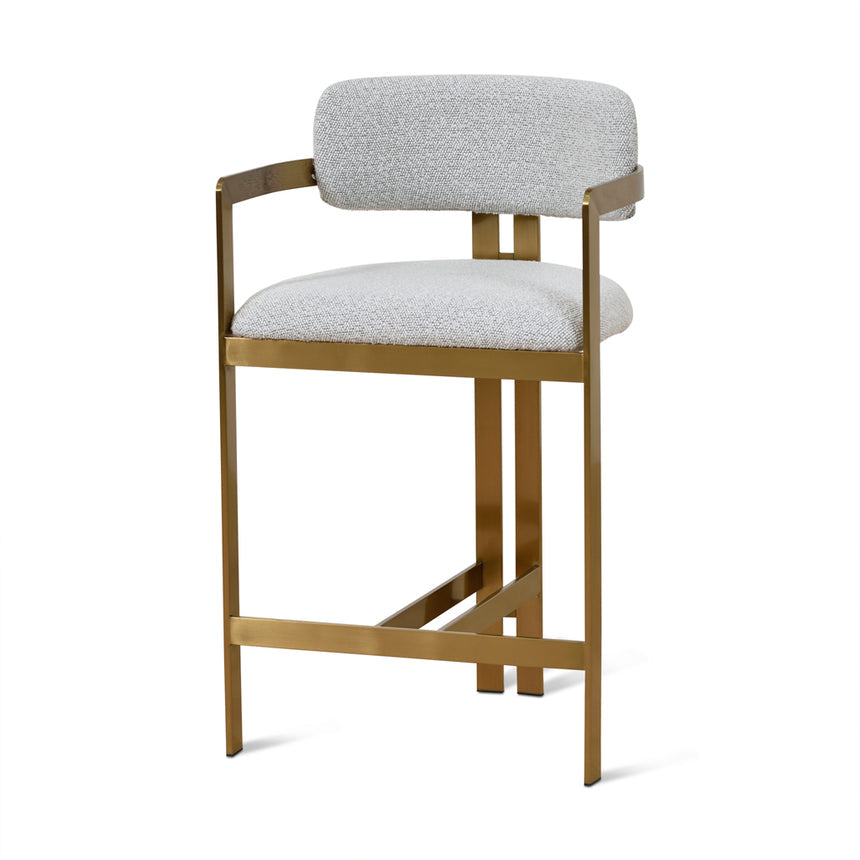 65cm Brushed Gold Bar Stool - Grey Boucle