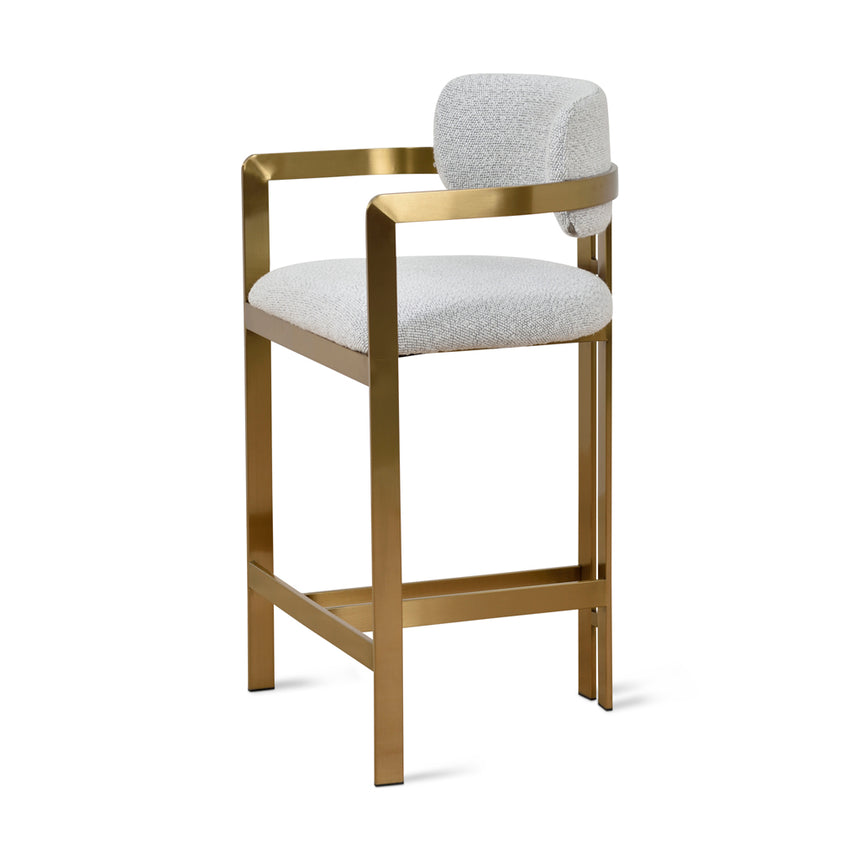 65cm Brushed Gold Bar Stool - Grey Boucle