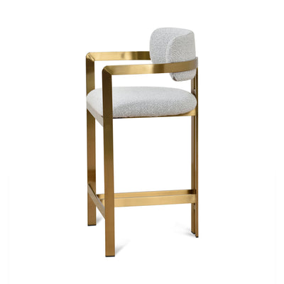 65cm Brushed Gold Bar Stool - Grey Boucle