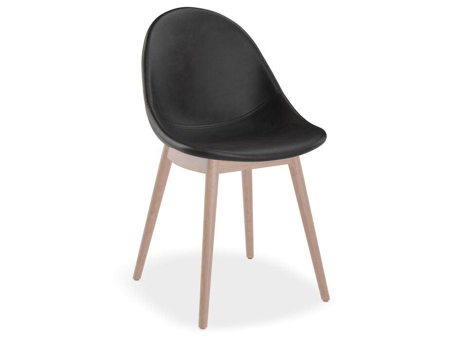 Pebble Chair Black Upholstered Vintage Seat - Sled Base - Black