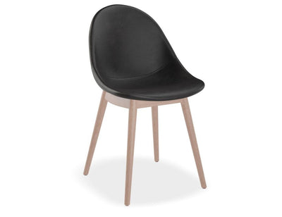 Pebble Chair Black Upholstered Vintage Seat - Natural Beechwood Base